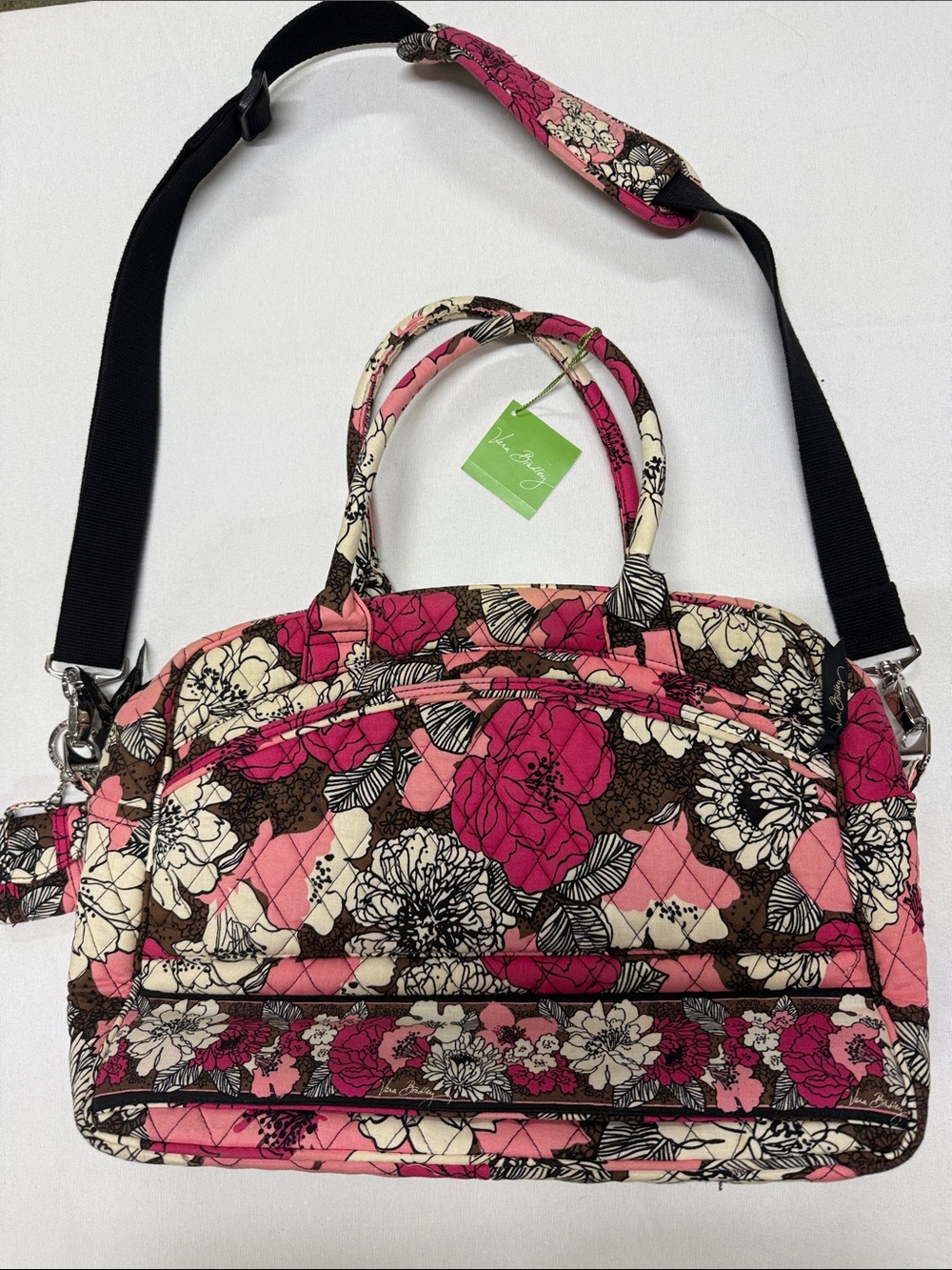Vera Bradley Metropolitan Mocha Rouge Quilted Travel Satchel w/ Removable Strap